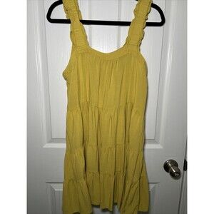 Shinestar Tiered Sundress Size Large Sleeveless Yellow Flowy Wide Straps